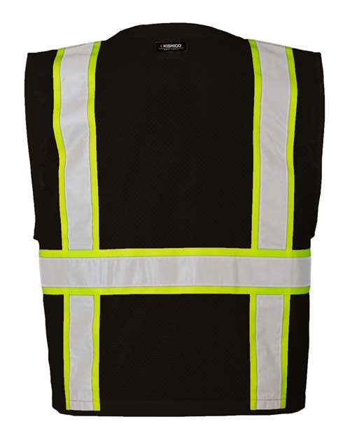 Unisex EV Series® Enhanced Visibility Multi-Pocket Mesh Vest - black/ lime - b100 by Kishigo - Accessories