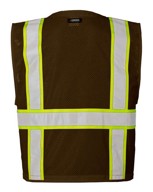 Unisex EV Series® Enhanced Visibility Multi-Pocket Mesh Vest - brown/ lime - b108 by Kishigo - Accessories