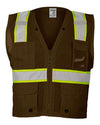 Unisex EV Series® Enhanced Visibility Multi-Pocket Mesh Vest - brown/ lime - b108